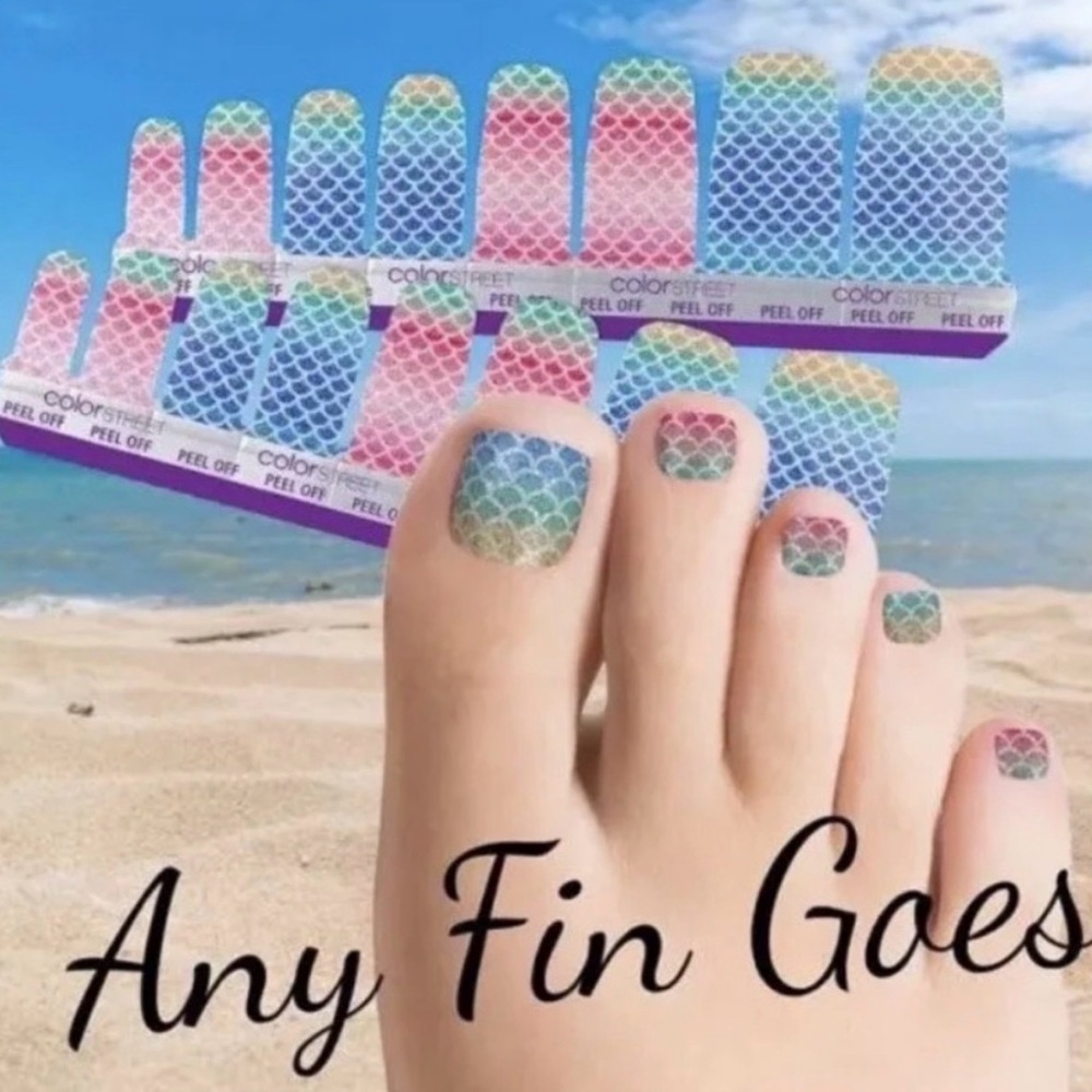 Color Street Pedicure Nail Polish Strips Any Fin Goes. Brand new in sealed pkg.